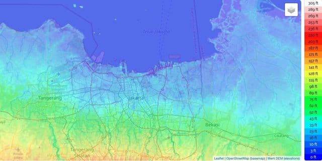 Mapa wysokości Dżakarty