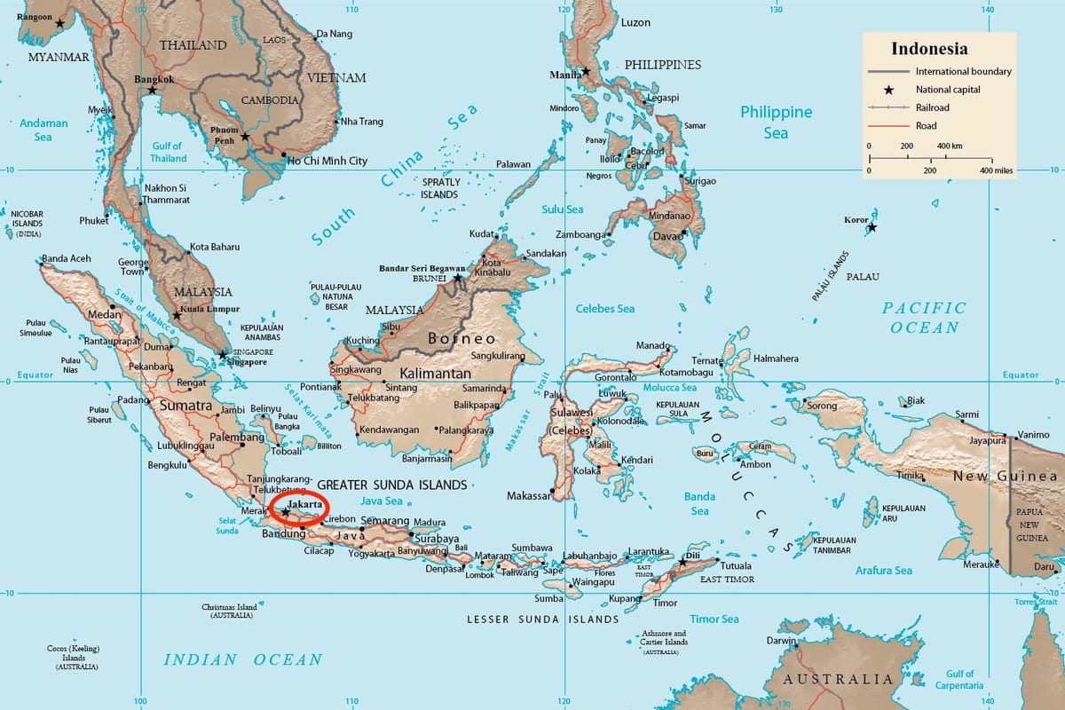 Dżakarta na Jawie - mapa Indonezji
