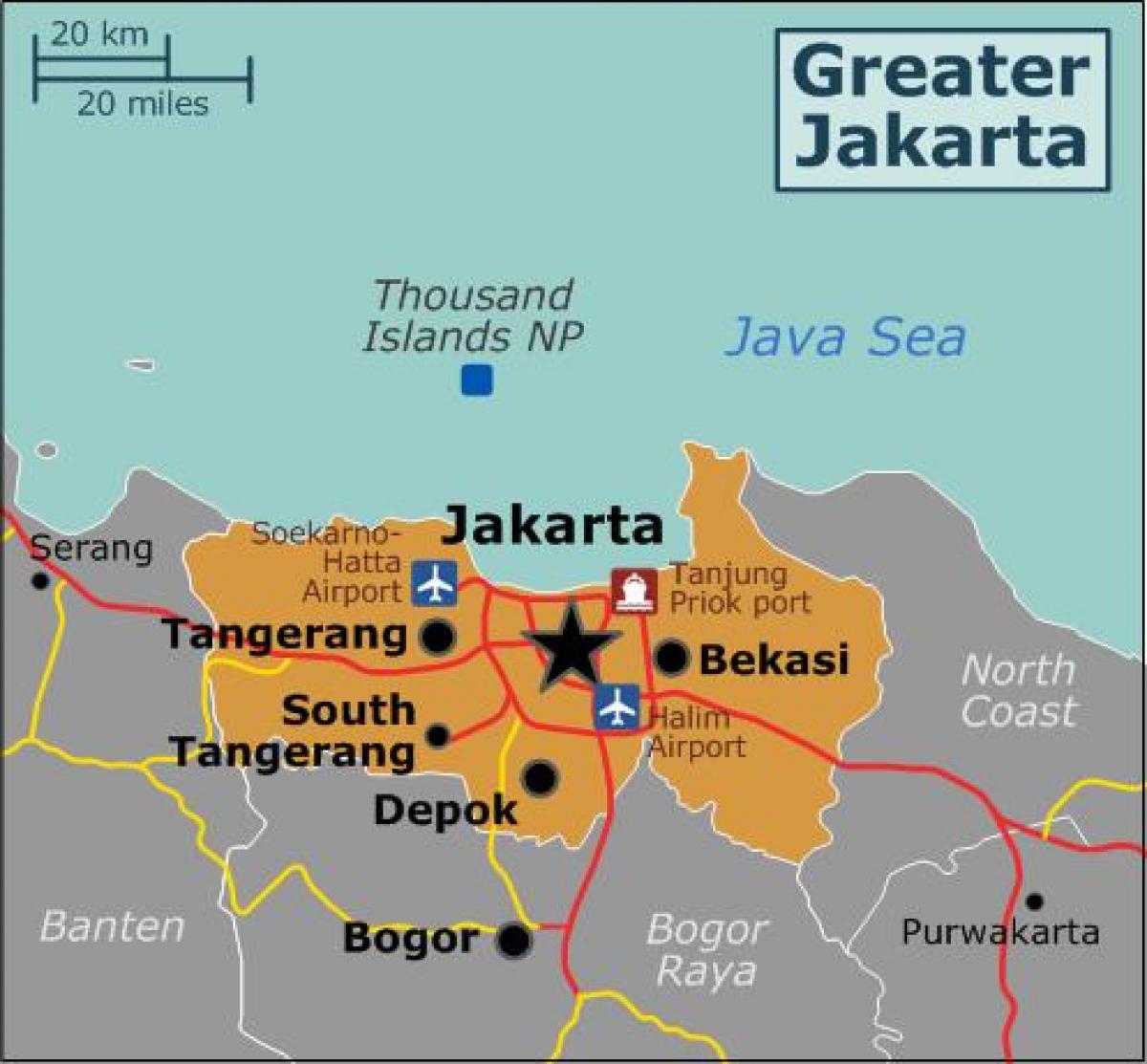 Mapa portów lotniczych Dżakarty