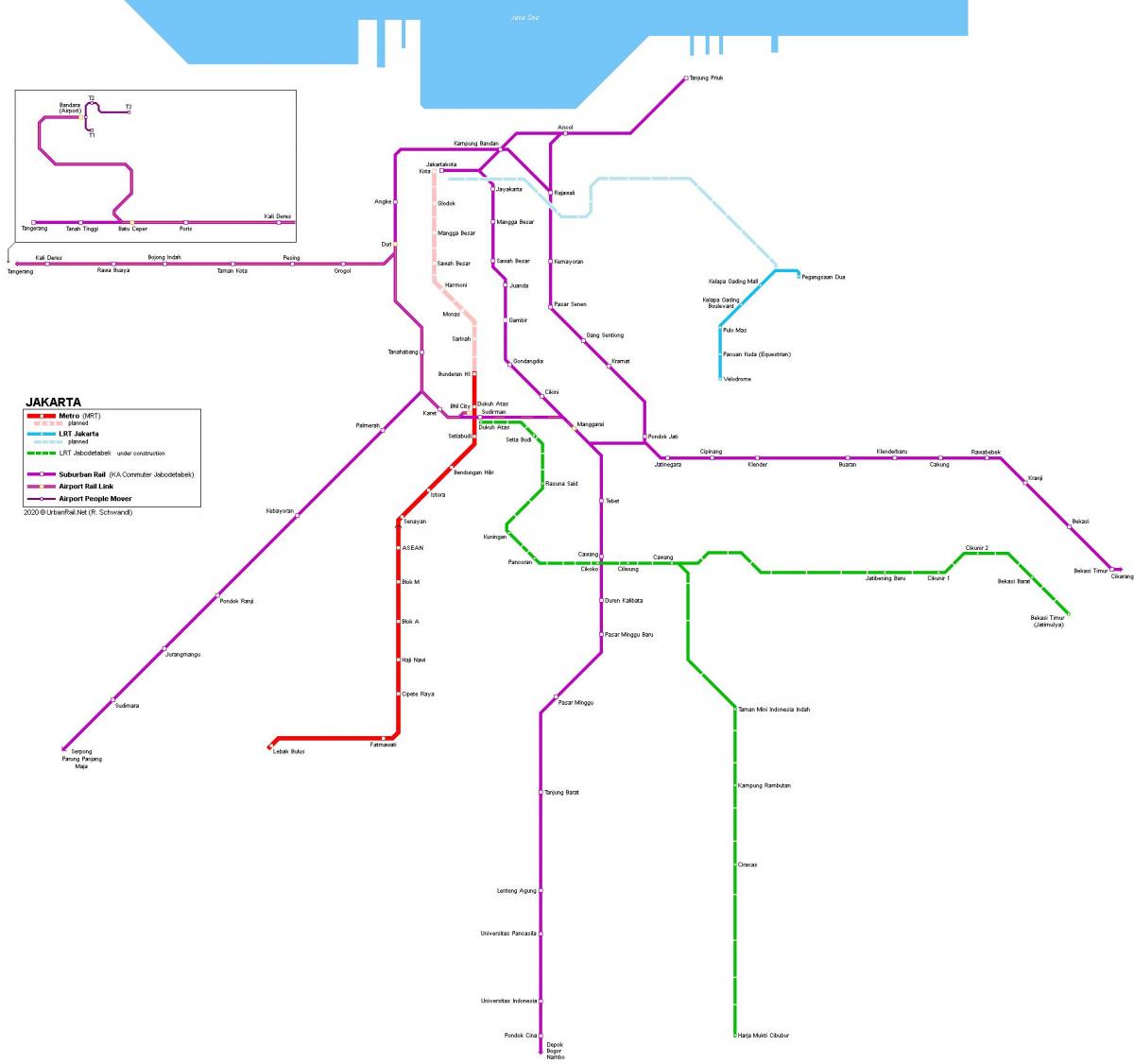 Mapa dworców kolejowych Dżakarty