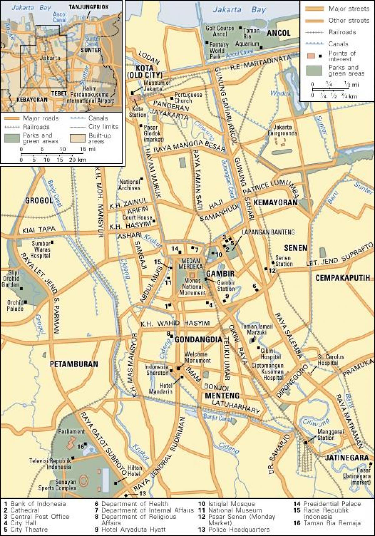 Mapa pieszych wycieczek po Dżakarcie