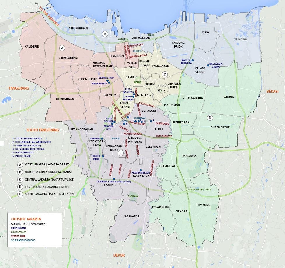 Mapa dzielnic Dżakarty